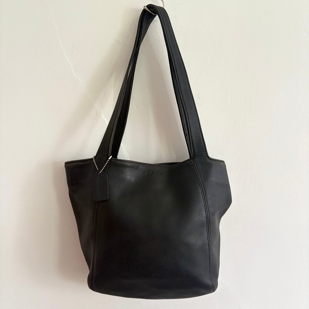 Coach Shoulder Bag Medium Black Leather Fair Lexington Bucket Tote B9Z-4181